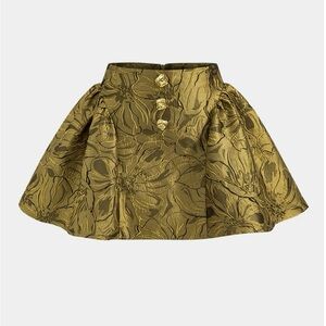 Elegant Green Jacquard Floral Skirt